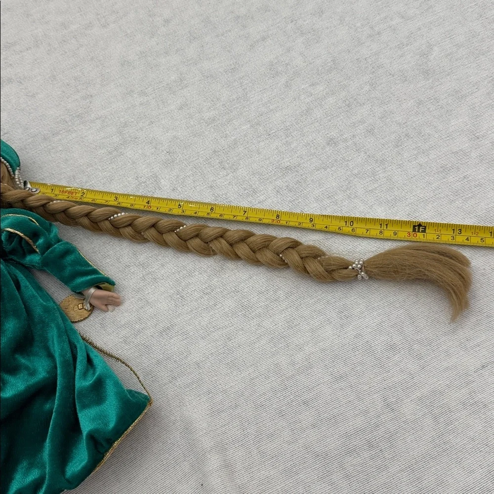 Vintage Elegant Rapunzel Doll with Braided Hair, velvet dress w/gold trim (mlb)